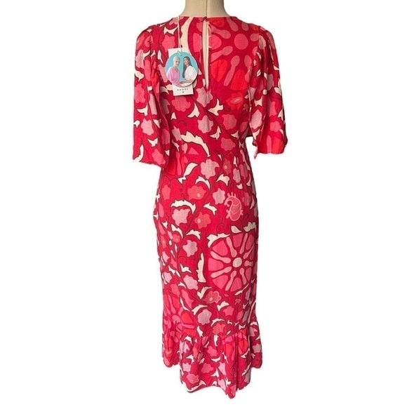 NWT RHODE x Target Zinnia Floral Print Bell Sleeve Midi Dress in Red/Pink - Picture 11 of 15